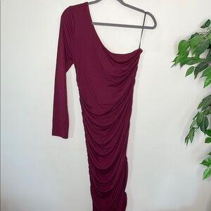 SHEIN Red Ruched Asymmetrical Bodycon Dress